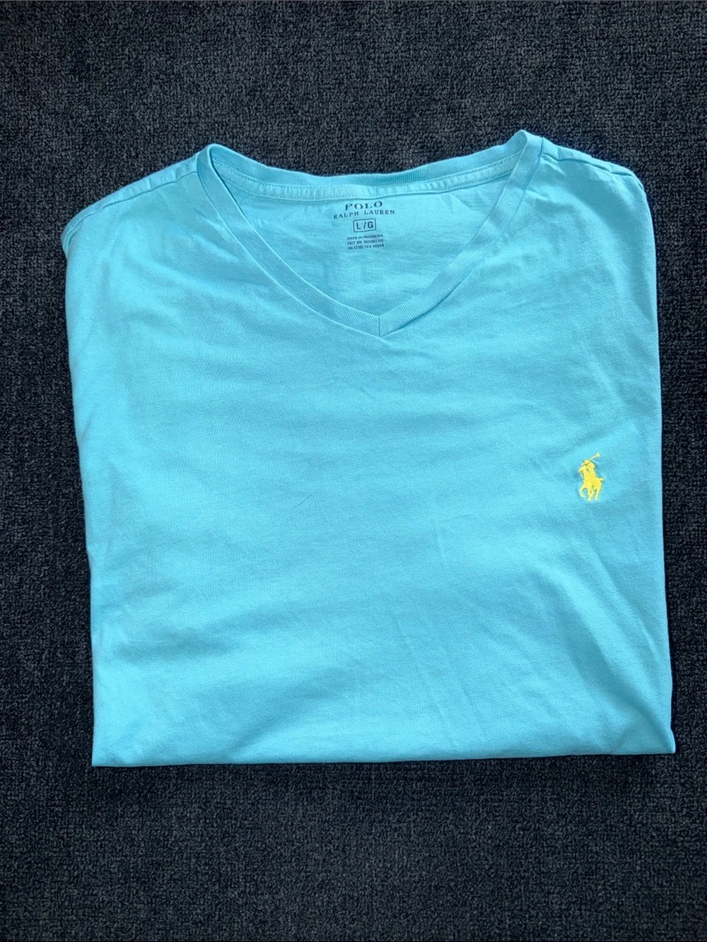 Polo by Ralph Lauren Men’s Aqua V-Neck Tee with Yellow Pony
